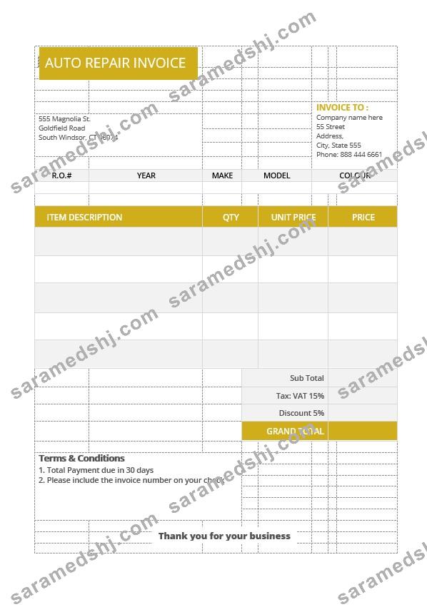 Sample Auto Repair Invoice Template